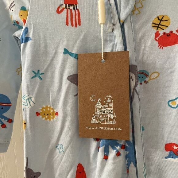 Angel Dear Sports Sea Creatures Bamboo Zipper Footie Sleeper Size Newborn NWT - Picture 7 of 12